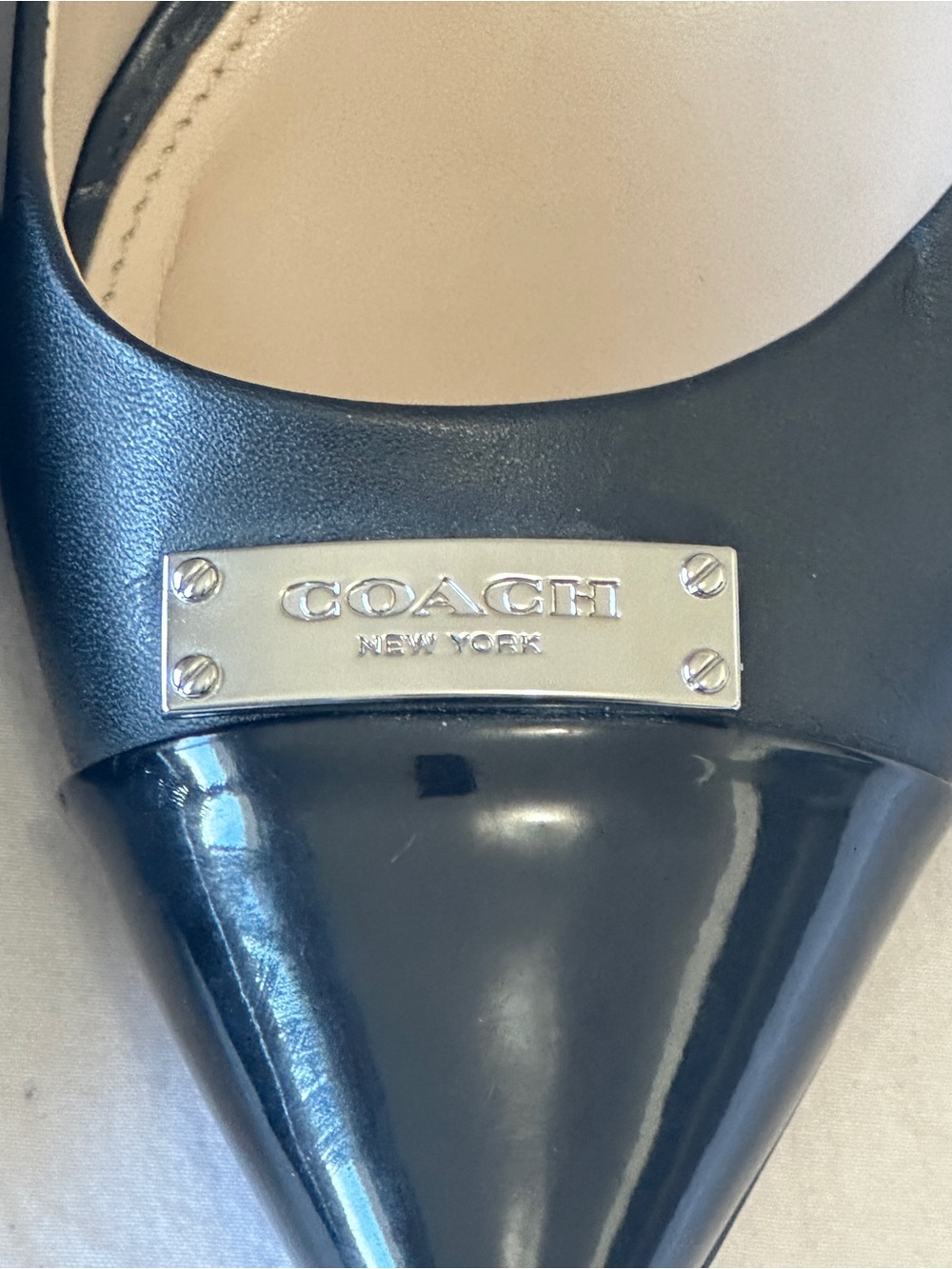 Coach Black Pointed-Toe Leather Flats with Logo Cap - Picture 3 of 7